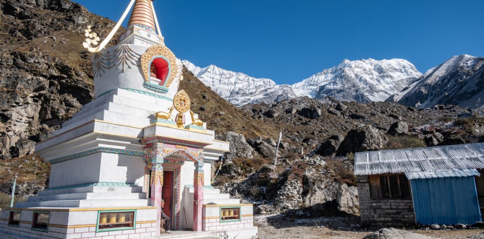Large stupa on the way to Kyangjin Kharka village in Langtang National park in Nepal.