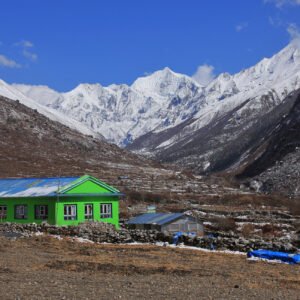 High mountains Gangchenpo and others seen from Mundu, Langtang valley.