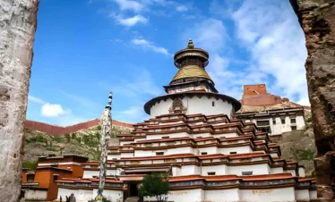 Kumbum Stupa in Gyantse, Tibet, a multi-tiered Buddhist stupa at Pelkhor Choede Monastery with sacred chapels and murals.