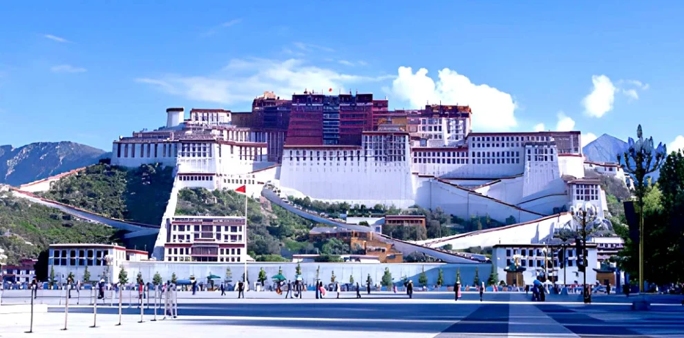 Potala Palace in Lhasa, Tibet, the former winter residence of the Dalai Lamas rising above the city at high altitude.