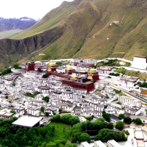 Tashilhunpo Monastery in Shigatse, Tibet, the traditional seat of the Panchen Lama overlooking the city.