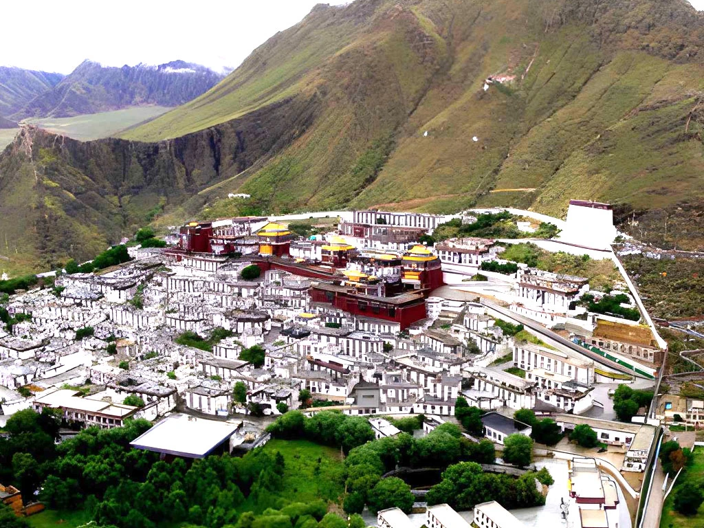 Tashilhunpo Monastery in Shigatse, Tibet, the traditional seat of the Panchen Lama overlooking the city.