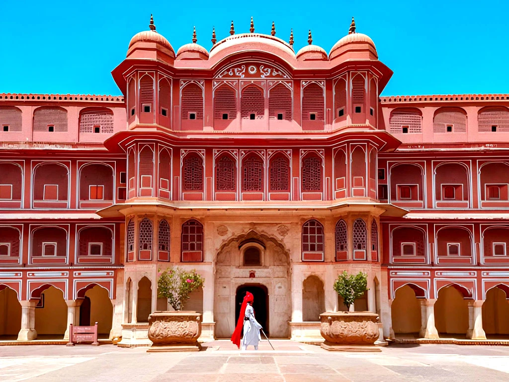 City Palace courtyard in Jaipur showcasing traditional Rajasthani architecture