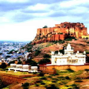 Mehrangarh Fort overlooking the Blue City of Jodhpur, Rajasthan, India